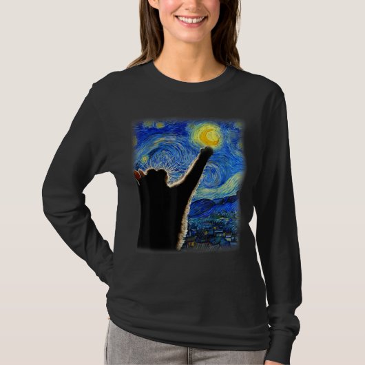 T-shirt Starry Night Cat, Van Gogh Amoureux des chats Cat (Devant)