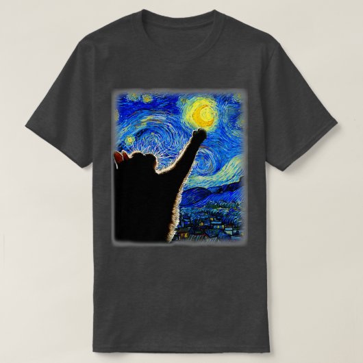 T-shirt Starry Night Cat Van Gogh Cat Amoureux des chats C (Design devant)