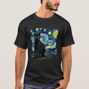 T-shirt Starry Night Cat Van Gogh Cat Amoureux des chats C