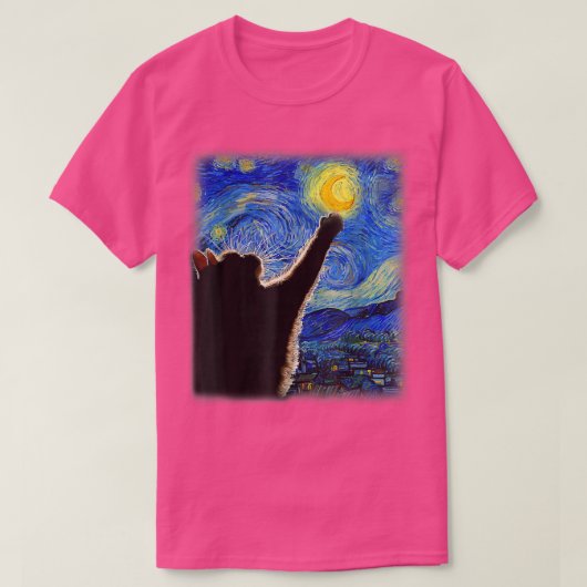 T-shirt Starry Night Cat, Van Gogh Cat, Crescent Moon, Cat (Design devant)