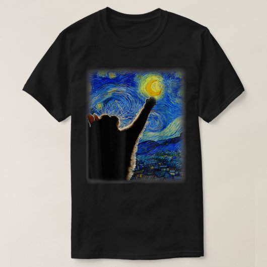 T-shirt Starry Night Chat, Chat Maman, Chat Papa, Amoureux (Design devant)