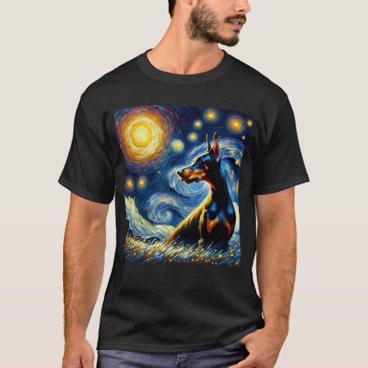 T-shirt Starry Night Doberman Pinscher Chien Van Gogh Love (Devant)