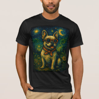 T-shirt Starry Night Dog Drôle Art Style Retro Verres Anim