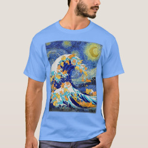 T-shirt Starry Night et Great Wave Chat, Amoureux des chat