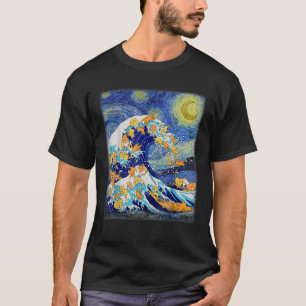 T-shirt Starry Night et Great Wave Chat Amoureux des chats