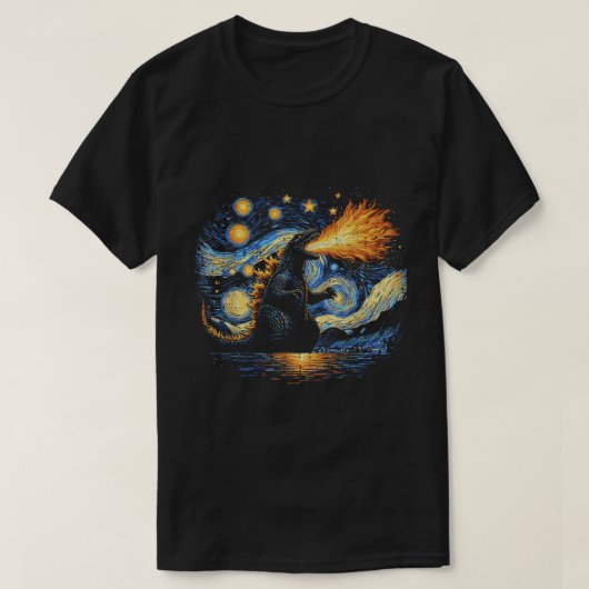 T-shirt Starry Night Kaiju Art Fire Breath Poster (Design devant)