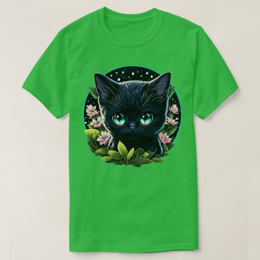 T-shirt Starry Night Kitten avec Big Blue Eyes et rose Fl (Design devant)