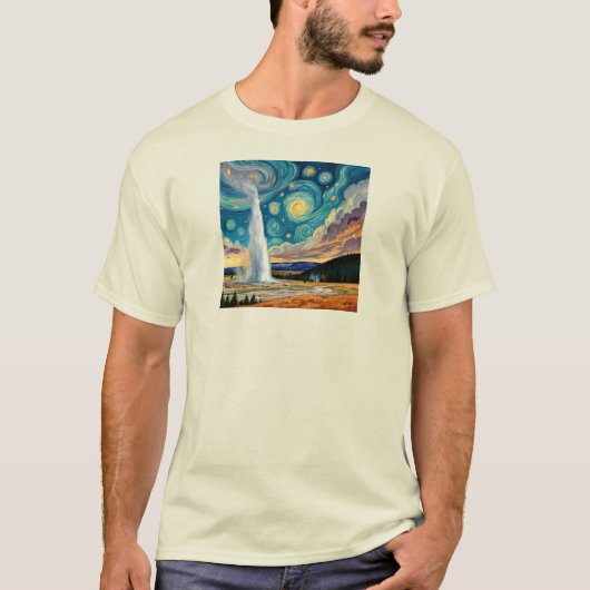 T-shirt Starry Night Old Faithful Yellowstone Park (Devant)