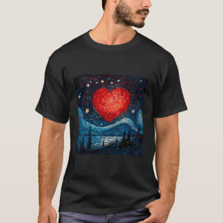 T-shirt Starry Night Red Love Coeur Design