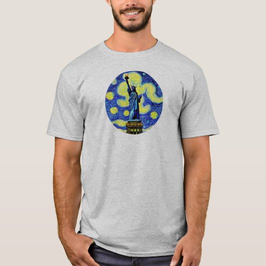 T-shirt Starry Night Statue De Liberty New York (Devant)