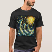 T-shirt Starry Night Trois dauphins hurlent à la lune (Devant)