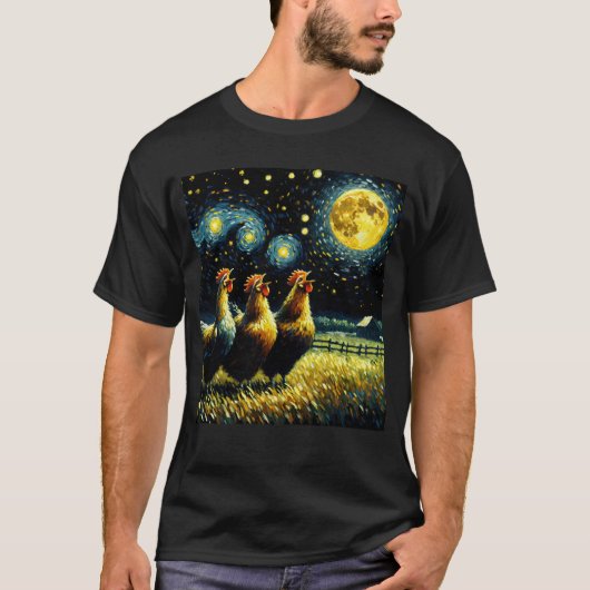 T-shirt Starry Night Trois poulets hurler à Moon Farm (Devant)