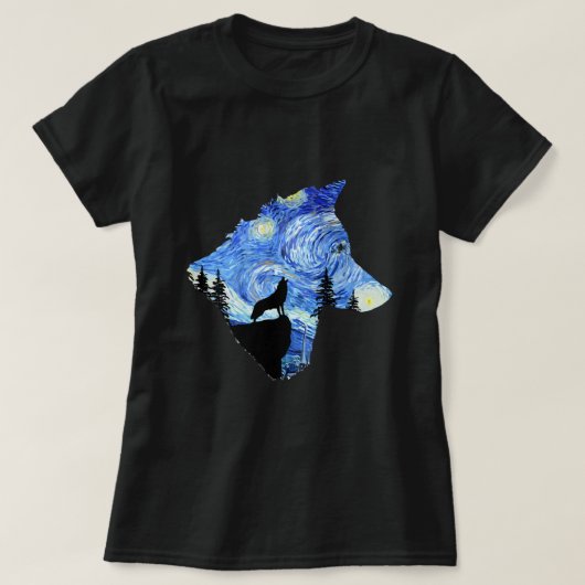 T-shirt Starry Night Wolf par Vincent van Gogh Famous Pain (Design devant)
