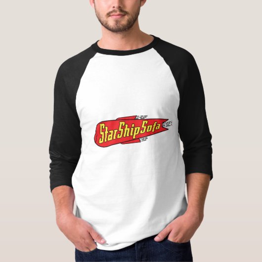 T-shirt StarShipSofa raglan rouge/jaune 3/4 de douille (Devant)