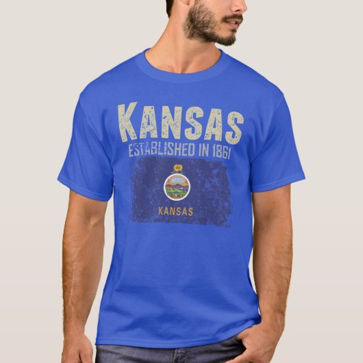T-shirt State of Kansas Apparel with flag on a distressed  (Devant)