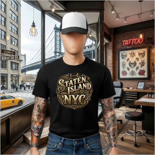 T-shirt Staten Island NYC Ornement Doré Art du Pont Ferry