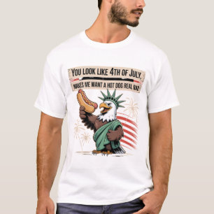 T-shirt Statue Aigle Hot Dog 4 juillet Drôle Art