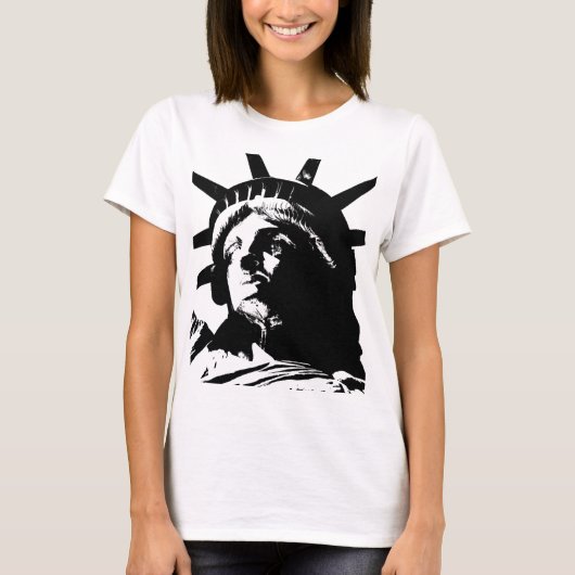 T-shirt Statue d'Art Pop Noir & Blanc de la Liberté (Devant)