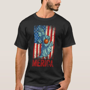 T-shirt Statue de basket Liberté 4 juillet Girl America