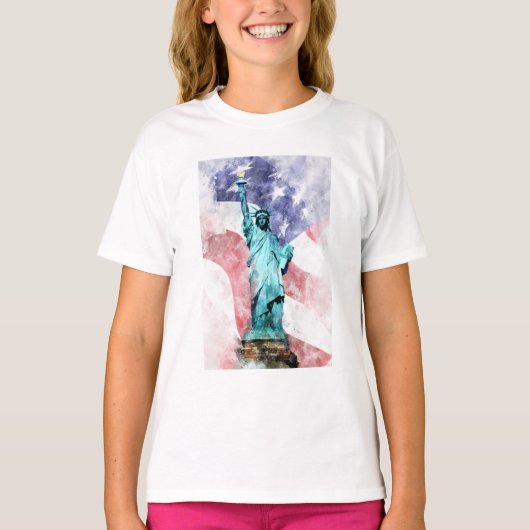 T-shirt Statue de la Liberté avec aquarelle drapeau (Devant)