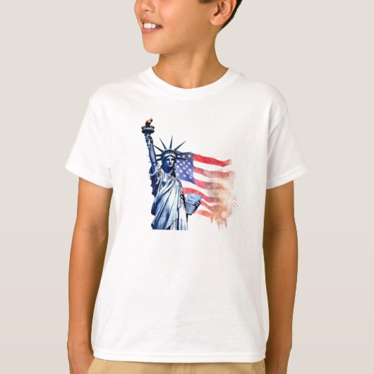 T-shirt Statue de la Liberté avec drapeau américain (Devant)
