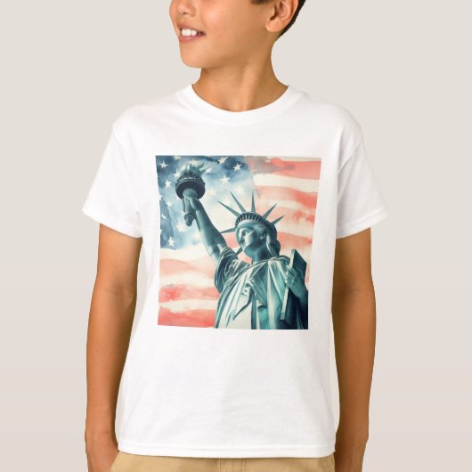 T-shirt Statue de la Liberté avec drapeau américain (Devant)