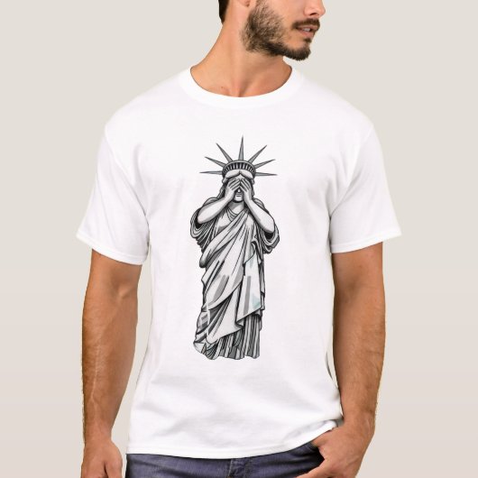 T-shirt Statue de la Liberté couvrant son visage honte ple (Devant)