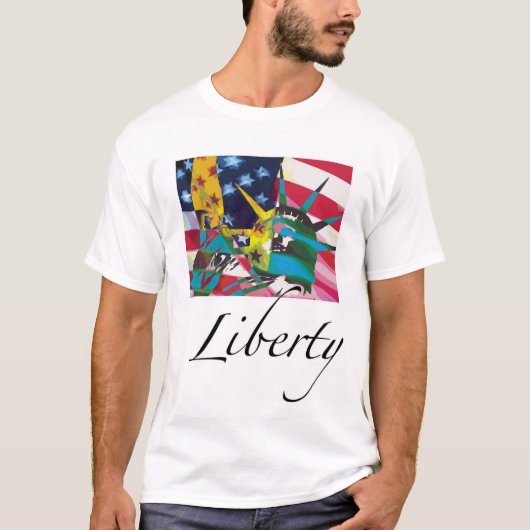 T-shirt Statue de la liberté et du drapeau Posterized (Devant)