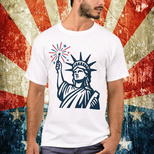 T-shirt Statue de la Liberté Feu d'artifice Patriotique