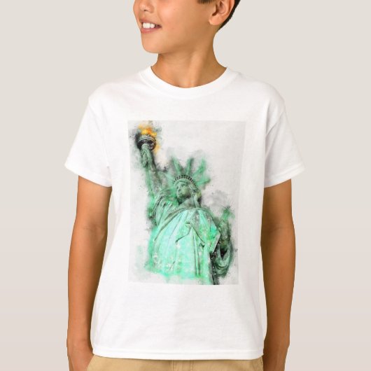 T-shirt Statue de Liberty Aquarelle Portrait de gros plan (Devant)