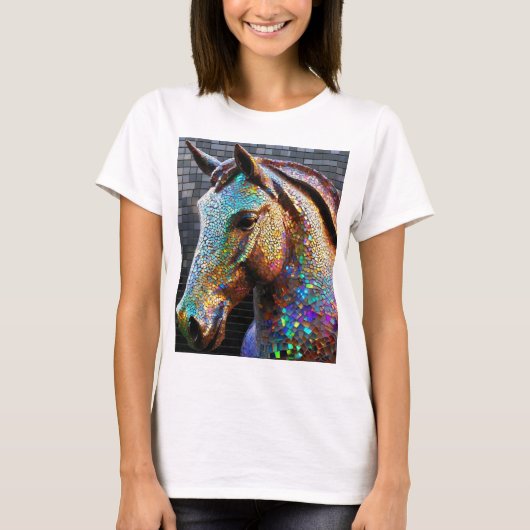 T-shirt Statue de tête de cheval en mosaïque de 3 jours (Devant)