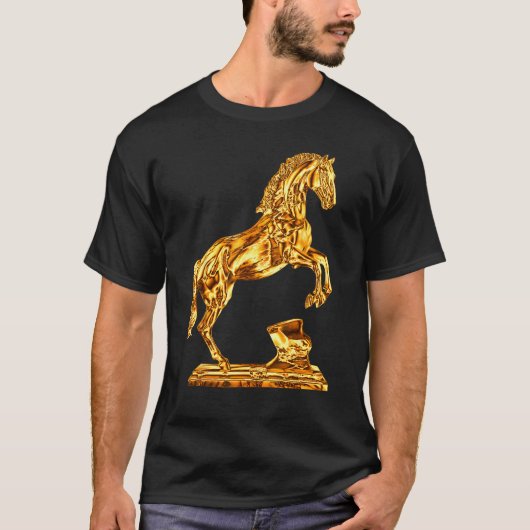 T-shirt Statue dorée de sculpture de cheval (Devant)