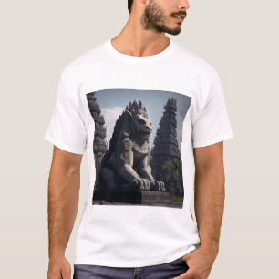 T-shirt Statue du lion avec le temple de Prambanan en arri