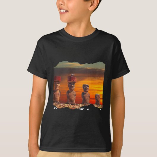 T-shirt Statue Moai Île de Pâques Manches Longues (Devant)