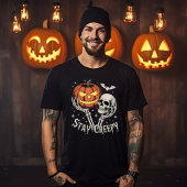 T-shirt Stay Creepy Skeleton Hands Holding Pumpkin & Skull
