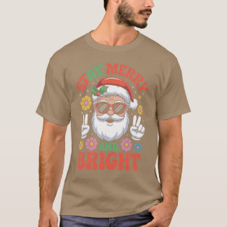 T-shirt Stay Merry and Bright Santa Claus Christmas Retro 