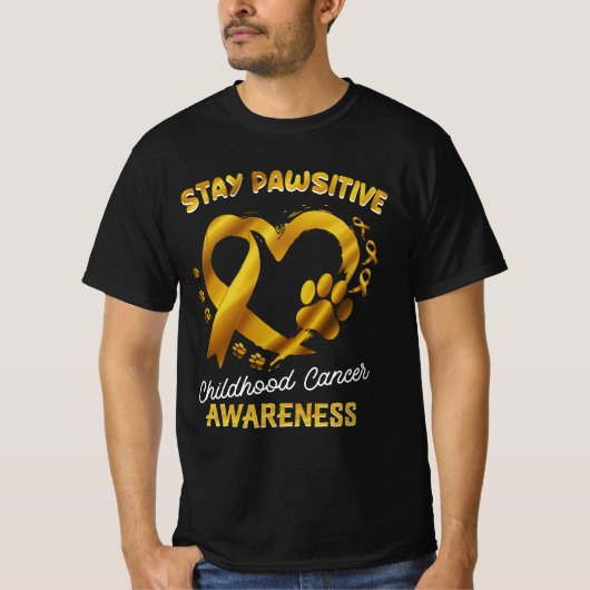 T-shirt Stay Pawsitive Childhood Cancer Awareness Ribbon P (Devant)