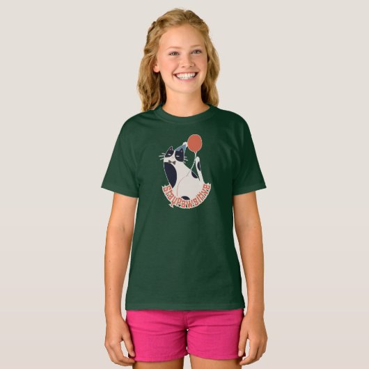 T-shirt Stay Pawsitive Kids Deep Forest Green Tuxedo Cat B (Devant entier)