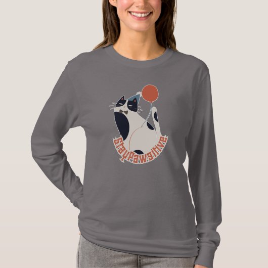 T-shirt Stay Pawsitive Women's Long Sleeve Tuxedo Cat (Devant)