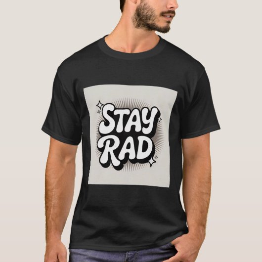 T-shirt STAY RAD Retro Groovy Bubble Text Sunburst Graphic (Devant)