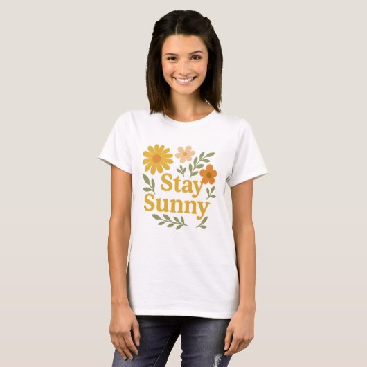 T-shirt Stay Sunny Retro Floral Positive Vibes (Devant entier)