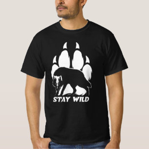 T-shirt Stay Wild - Wolf silhouette et empreinte