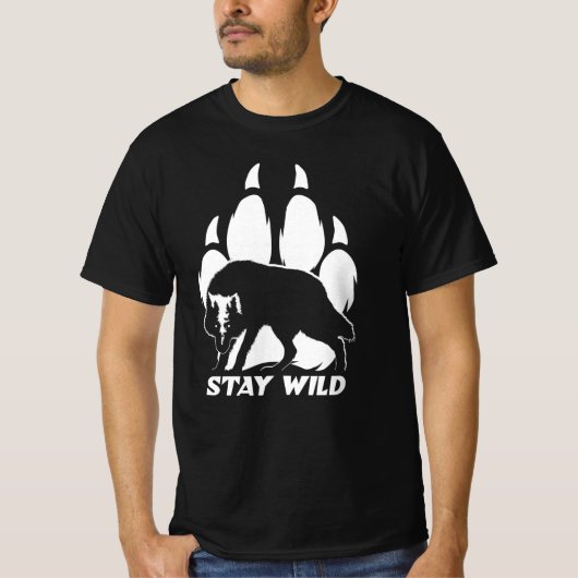 T-shirt Stay Wild - Wolf silhouette et empreinte (Devant)