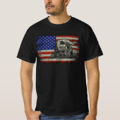 T-shirt Steam Train Engine Railroad on USA American Flag (Devant)