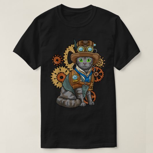 T-shirt Steampunk Chat engrenages mécaniques Imaginaire in (Design devant)