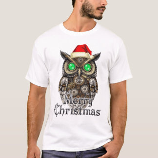 T-shirt Steampunk Christmas Owl: Vintage Brass & Emerald E