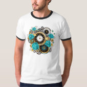 T-shirt Steampunk Clock and Turquoise Roses on Striped (Devant)