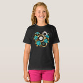 T-shirt Steampunk Clock and Turquoise Roses on Striped (Devant entier)