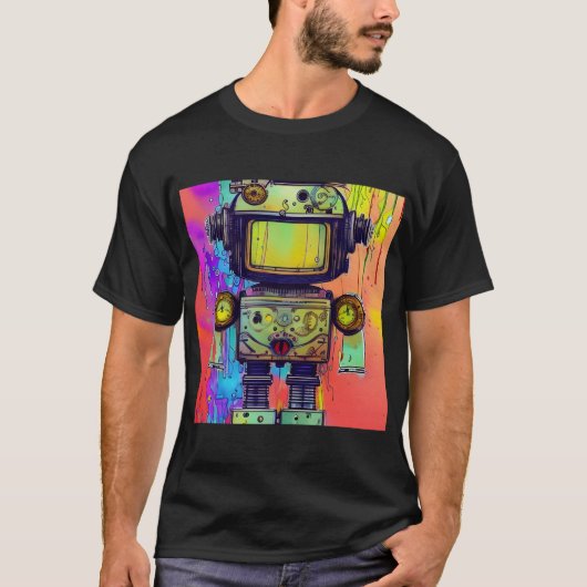 T-shirt Steampunk coloré adorable robot mignon (Devant)