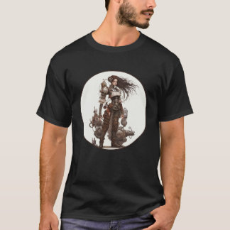 T-shirt Steampunk Fighter Girl Retro Scifi Mechanical Gear
